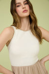 STITCHED MIDI TANK DRESS- KHAKI/IVORY