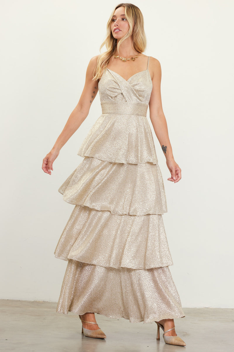 LUREX TIERED MAXI DRESS- GOLD Shop Movida LUREX TIERED MAXI DRESS- GOLD Shop Movida