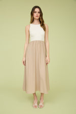 STITCHED MIDI TANK DRESS- KHAKI/IVORY
