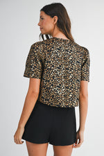 LEOPARD JACQUARD BOW TOP- LEOPARD