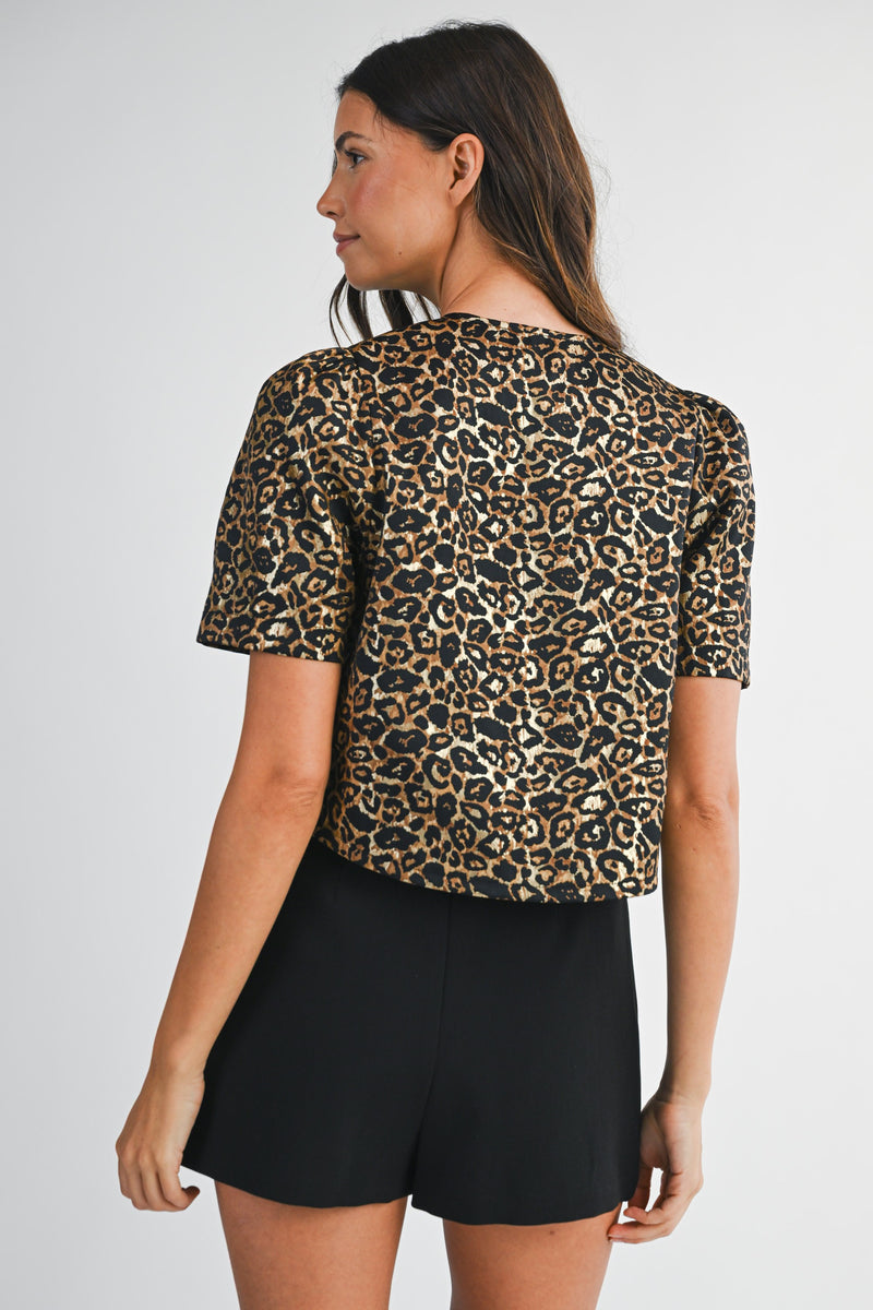 LEOPARD JACQUARD BOW TOP- LEOPARD