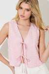 FLORAL TEXTURED TIE FRONT TANK- RED/WHT