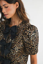 LEOPARD JACQUARD BOW TOP- LEOPARD