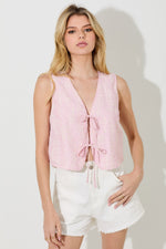 FLORAL TEXTURED TIE FRONT TANK- RED/WHT