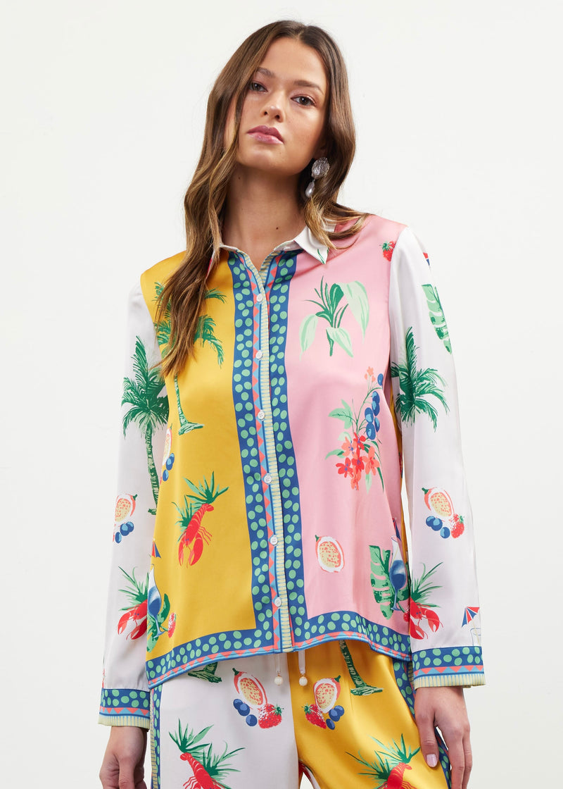 TROPICS SATIN BLOUSE- SUNFLOWER
