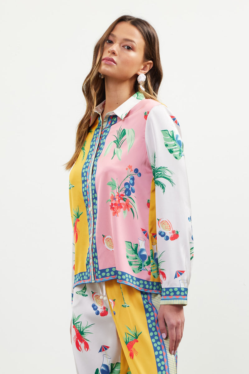 TROPICS SATIN BLOUSE- SUNFLOWER