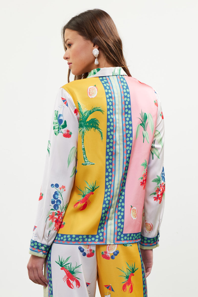TROPICS SATIN BLOUSE- SUNFLOWER
