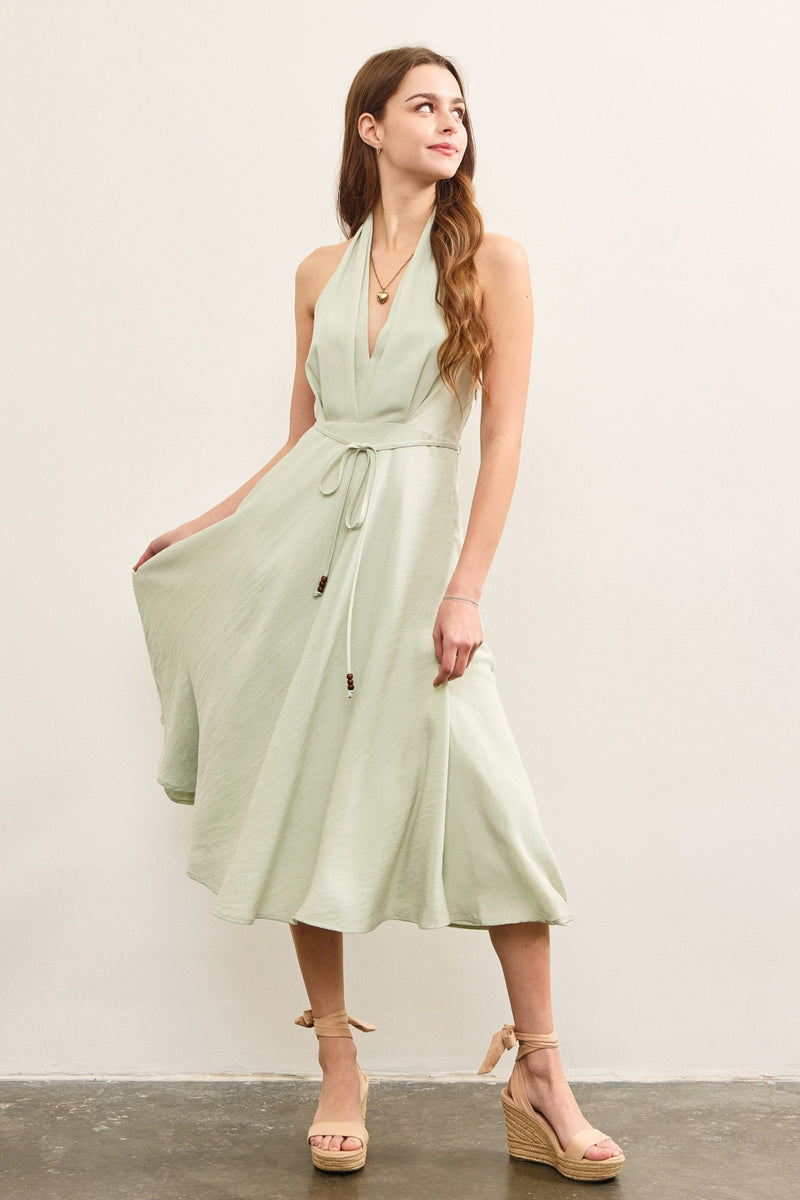 MINT HALTER TIED MIDI DRESS- MINT