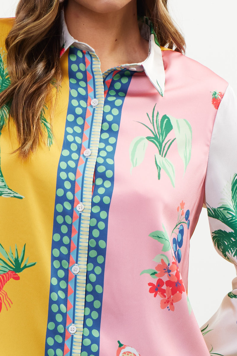 TROPICS SATIN BLOUSE- SUNFLOWER