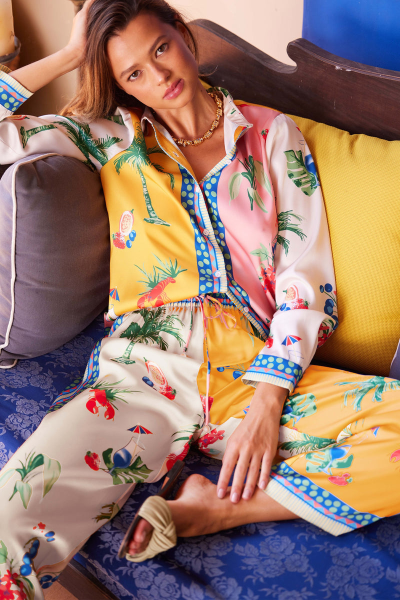 TROPICS SATIN BLOUSE- SUNFLOWER