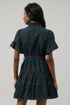 BROOK PLAID BUTTON DOWN DRESS- GREEN