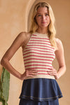 STRIPED RIBBED TANK- RED/IOVRY