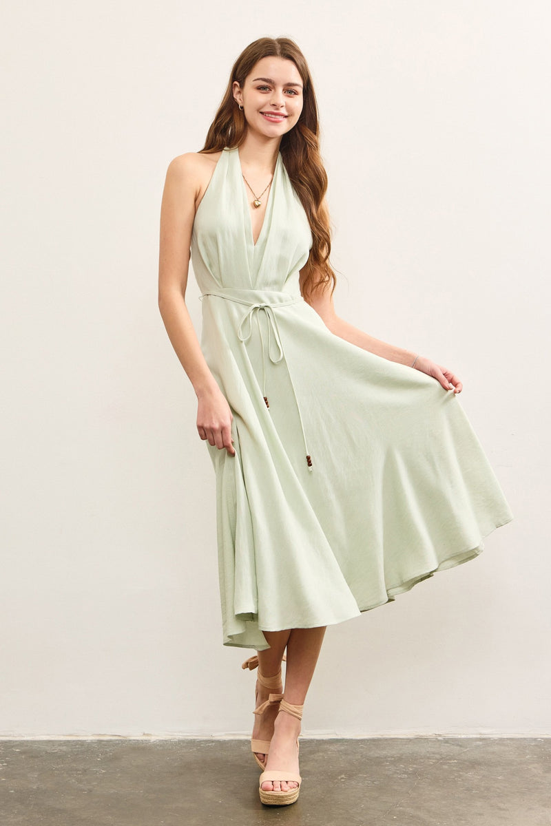 MINT HALTER TIED MIDI DRESS- MINT
