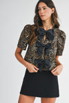 LEOPARD JACQUARD BOW TOP- LEOPARD