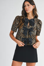 LEOPARD JACQUARD BOW TOP- LEOPARD