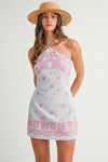 EMBROIDERED HALTER MINI DRESS- LT.BLUE