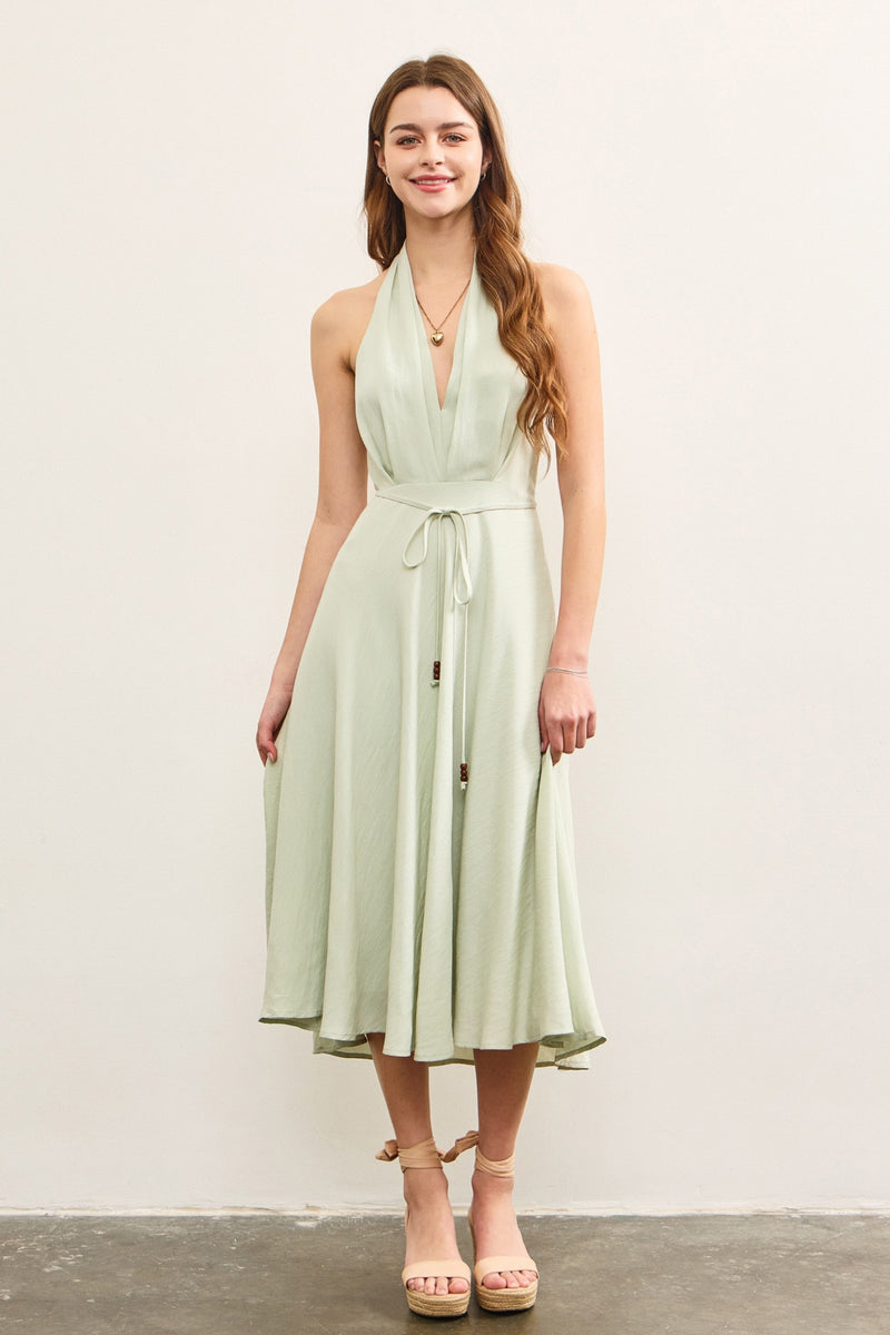 MINT HALTER TIED MIDI DRESS- MINT