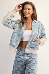 CHECKERED DENIM/SWEATER JACKET- DENIM