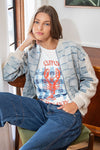 CHECKERED DENIM/SWEATER JACKET- DENIM