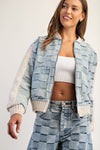 CHECKERED DENIM/SWEATER JACKET- DENIM
