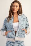 CHECKERED DENIM/SWEATER JACKET- DENIM