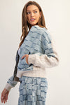 CHECKERED DENIM/SWEATER JACKET- DENIM