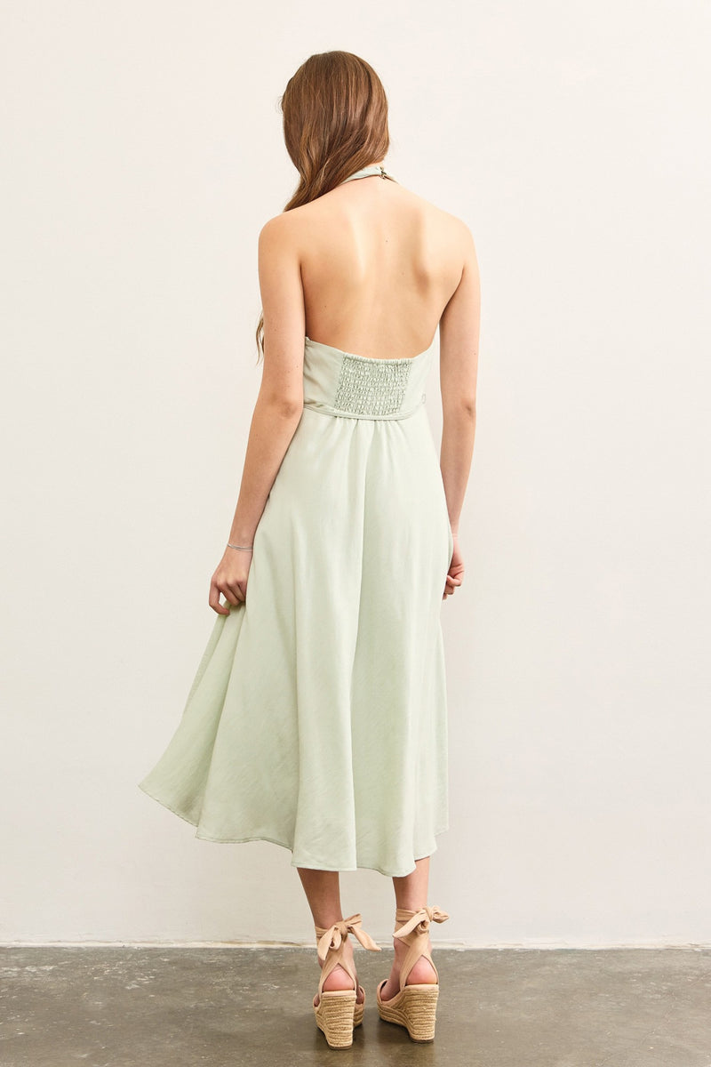 MINT HALTER TIED MIDI DRESS- MINT
