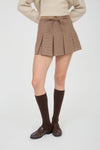 PLAID PLEATED MINI SKIRT- TAUPE