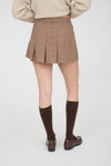 PLAID PLEATED MINI SKIRT- TAUPE