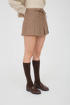 PLAID PLEATED MINI SKIRT- TAUPE
