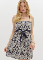 HONEYCOMB EYELET DRESS- NAVY