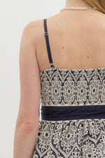 HONEYCOMB EYELET DRESS- NAVY
