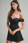 OFF SHOULDER SWEETHEART MINI DRESS- BLACK