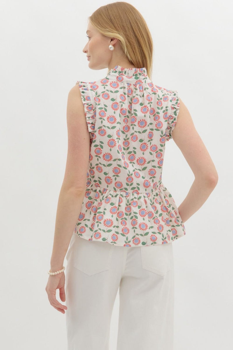 DAISY PEPLUM TOP- RED/WHITE