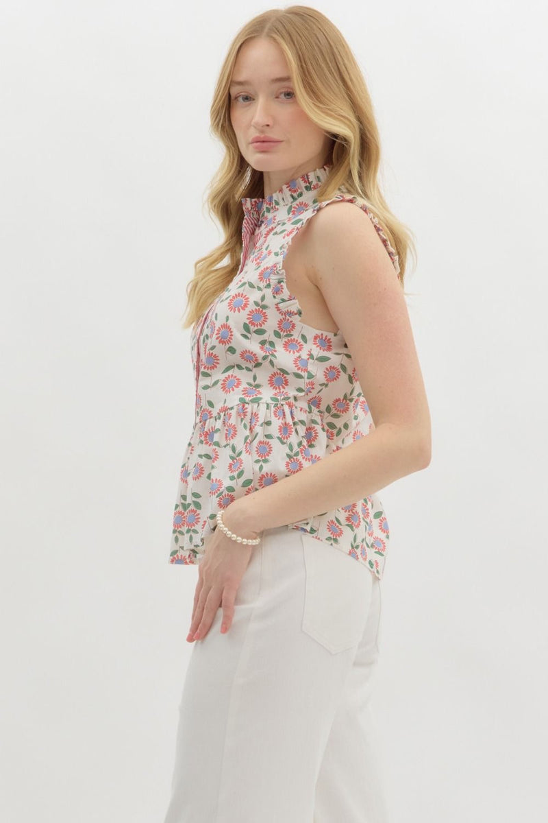 DAISY PEPLUM TOP- RED/WHITE
