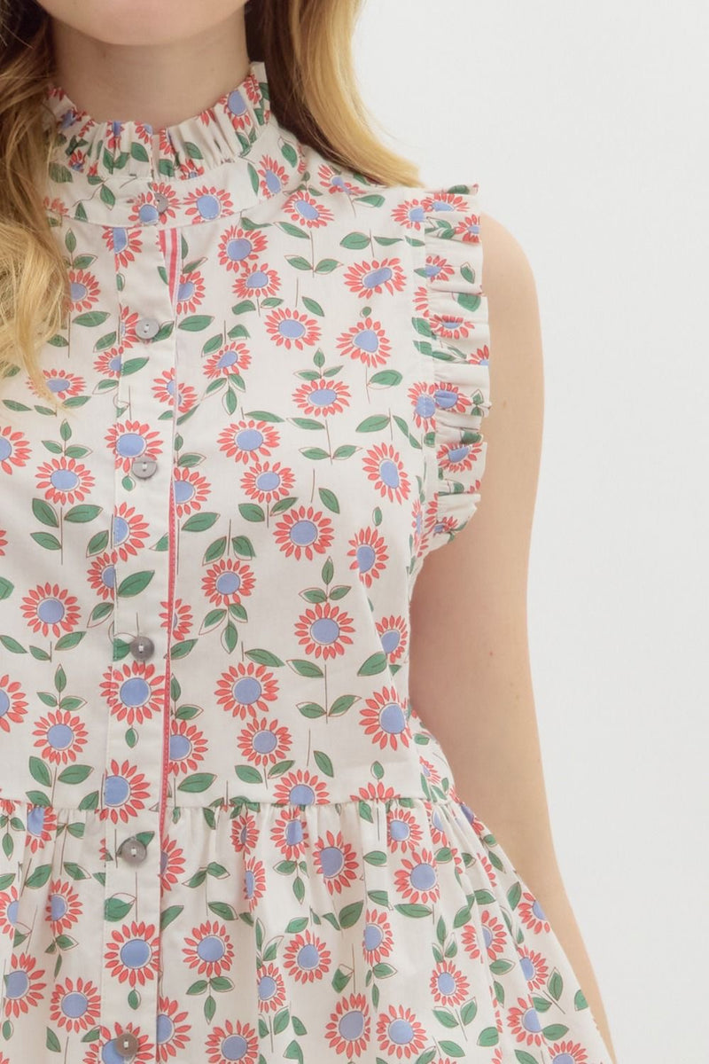 DAISY PEPLUM TOP- RED/WHITE