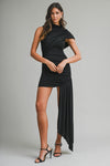 ONE SHOULDER SIDE TAIL MINI- BLACK