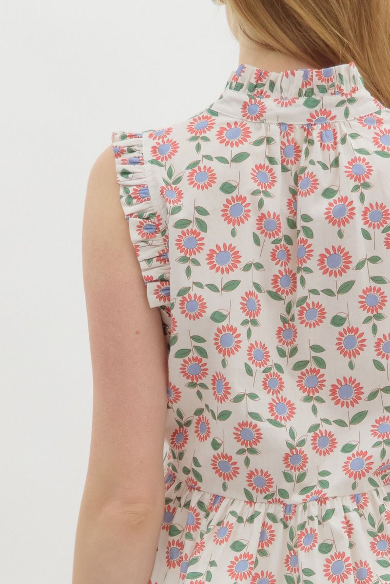 DAISY PEPLUM TOP- RED/WHITE