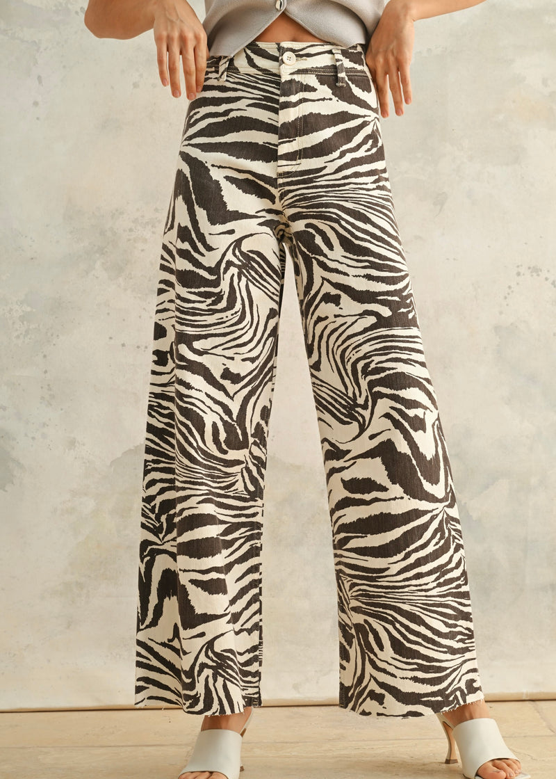 ZEBRA PRINT DENIM PANT- BROWN