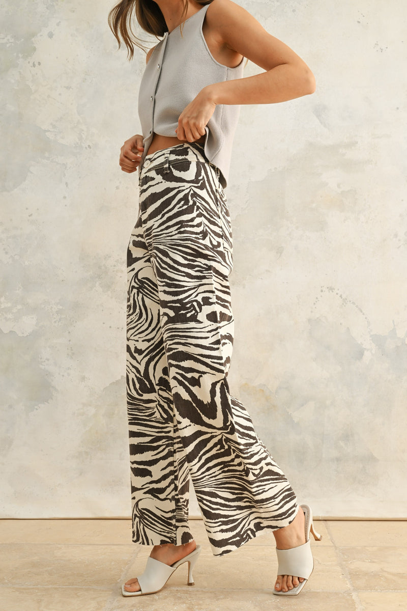 ZEBRA PRINT DENIM PANT- BROWN