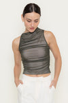 MESH SLEEVELESS TOP- OLIVE