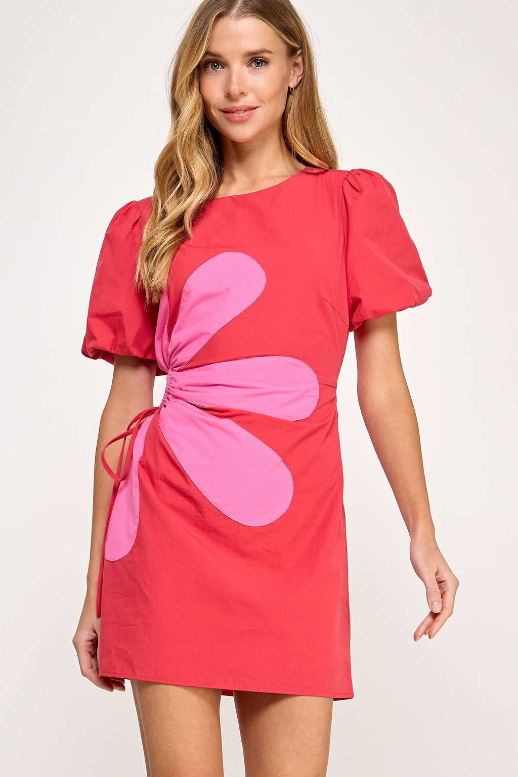 FLORAL CUT OUT POPLIN MINI- RED