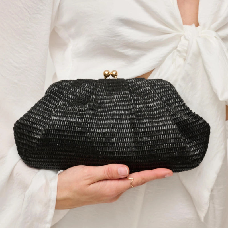 TRIANA STRAW CLUTCH- BLACK