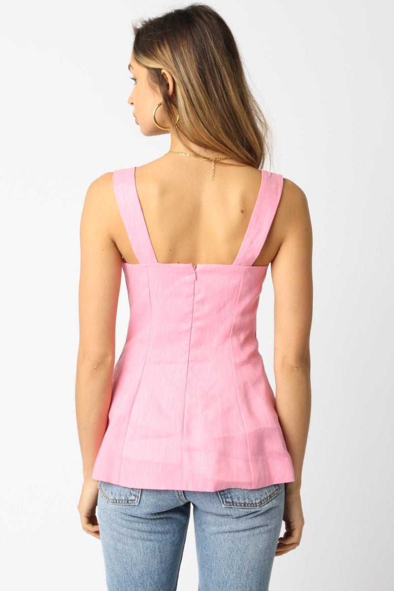NOOR FLARE LINEN TANK- PINK