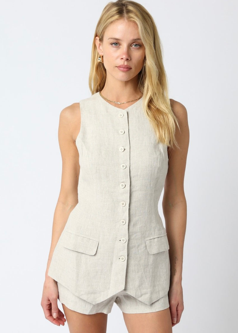 GIANNA LINEN VEST TOP- MELANGE
