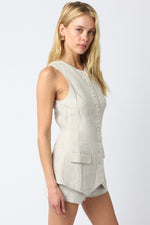 GIANNA LINEN VEST TOP- MELANGE