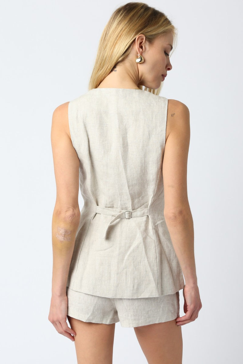 GIANNA LINEN VEST TOP- MELANGE