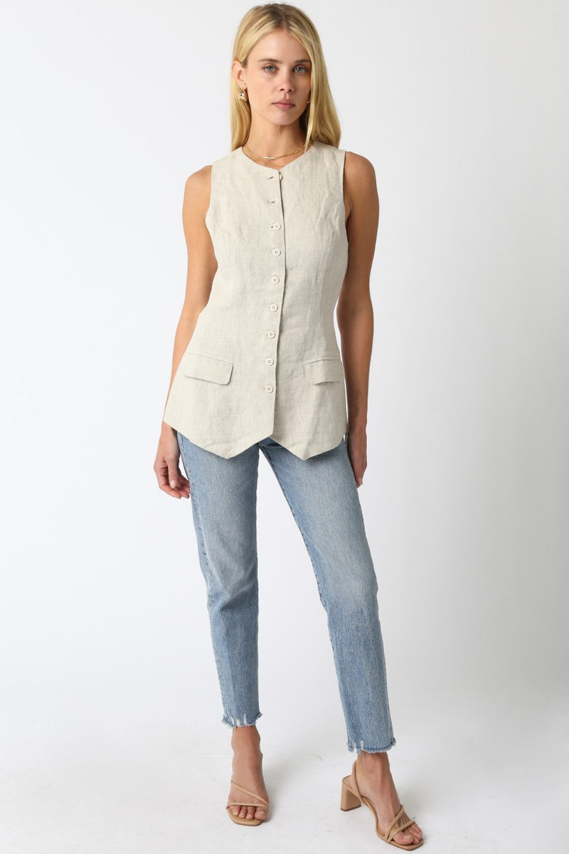 GIANNA LINEN VEST TOP- MELANGE