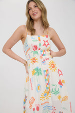 SUMMER MOTIF SUNDRESS- CREAM MULTI