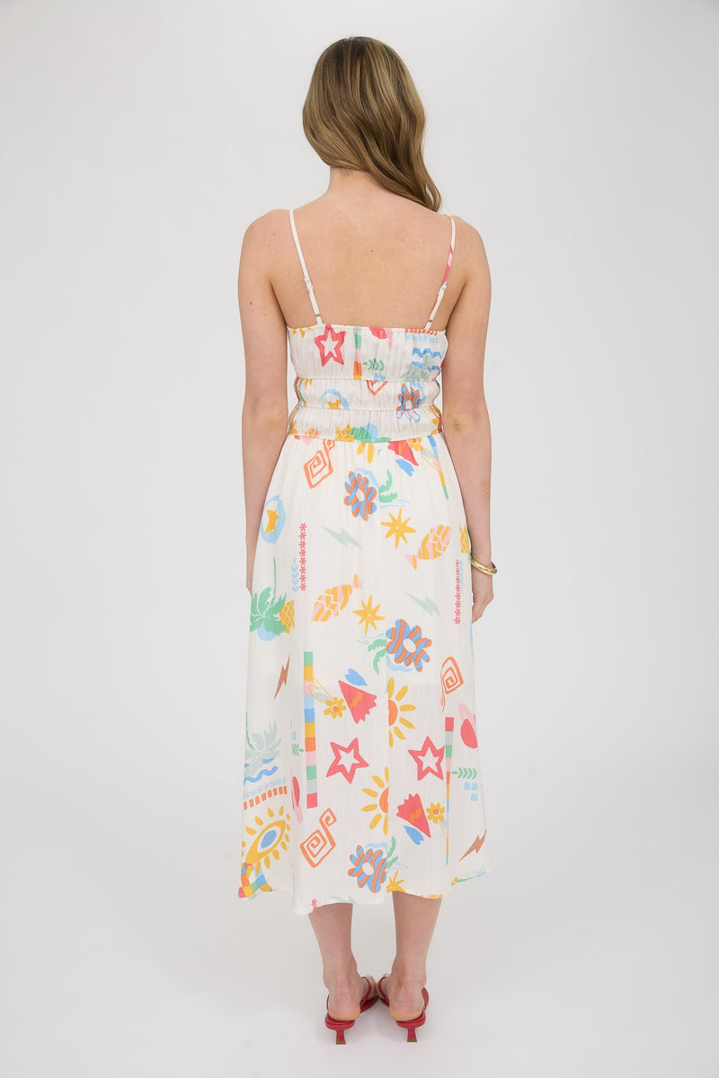 SUMMER MOTIF SUNDRESS- CREAM MULTI